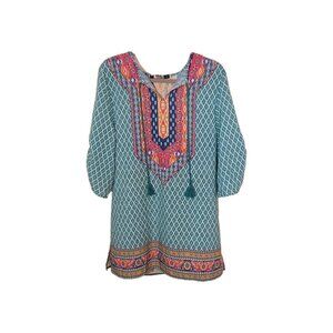 Urban Coco Shift Dress Tasseled Geometric Boho  Size L Vintage 60s 70s Style